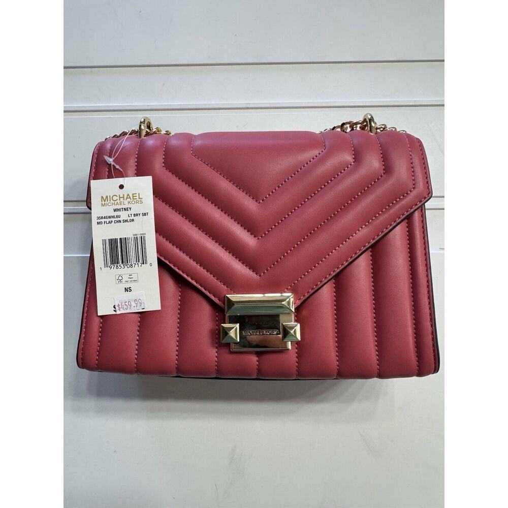 Michael Kors Whitney Medium Flap Chain Crosshody Bag Purse Berry Pink NWT $460